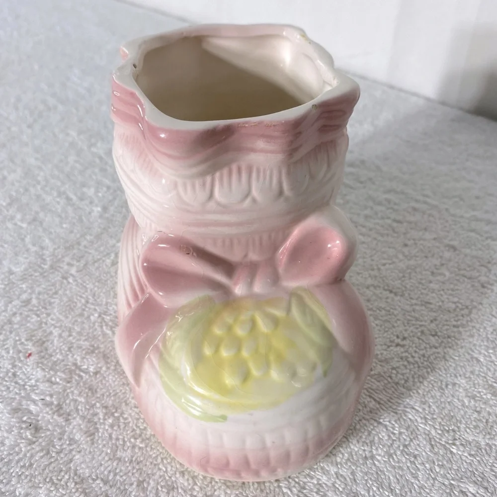 5/$35 Vintage Ceramic Pink Baby Nursery Baby Boot Planter Vase - Picture 2 of 12